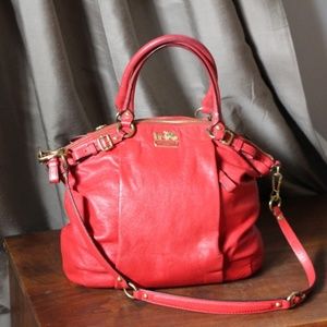 Coach Cherry Red Pebbled Leather Sophia Satchel